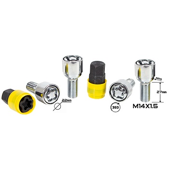 БОЛТ СЕКР. ( M14*1,5 ) H=27 (LB 009SL) (4+2 KEY) PLASTIC PACK СФЕРА CHROME